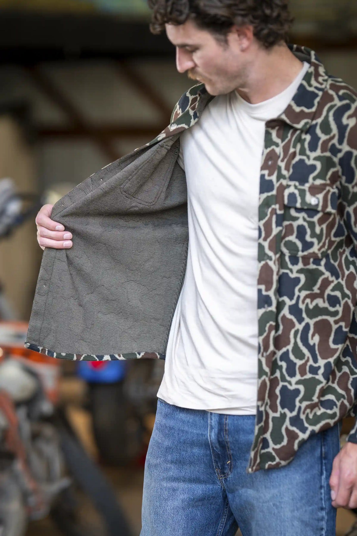 The Blender | Grey Duck Camo Chinchilla Soft™ Long Sleeve Stretch Button Up Shirt