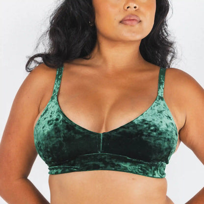 The Extravagance | Dark Green Velvet Plunge Bralette