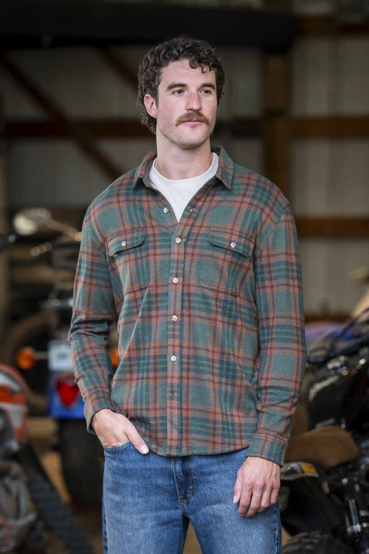The Afterburn | Rust & Forest Heritage Plaid Chinchilla Soft™ Long Sleeve Stretch Button Up Shirt | Pre-Order | Ships early October 2026