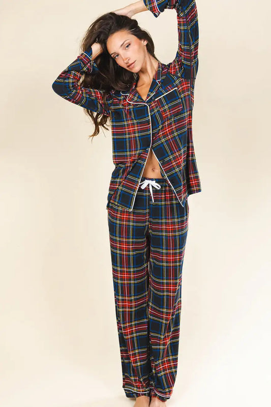 The Cappuccino | Holiday Tartan Plaid SleepDeep™ Women’s Long Sleeve Pajama Set