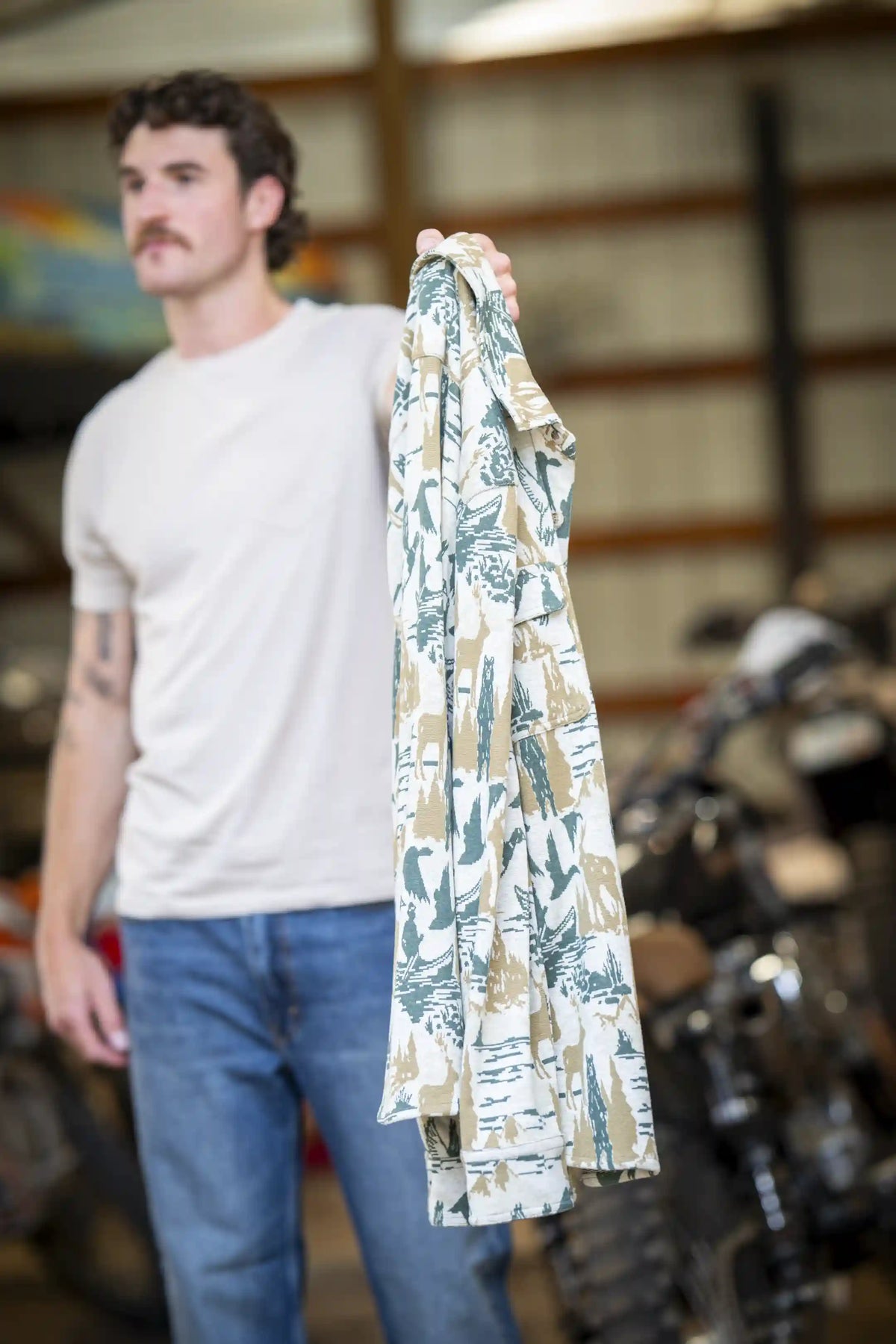 The Trophy | Deer and Geese Chinchilla Soft™ Long Sleeve Stretch Button Up Shirt
