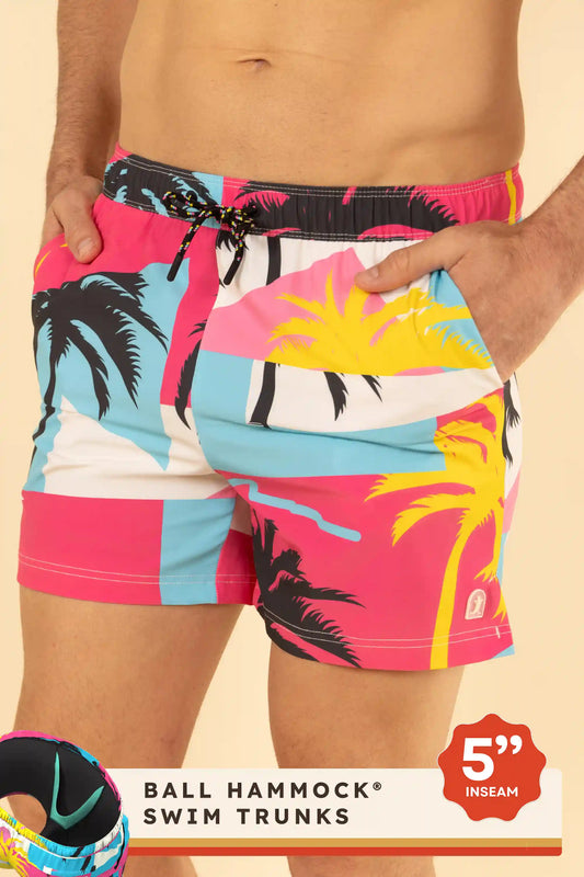 The SoCal Summer | Black and Pink Tropical Ball Hammock® Pouch 5" Swim Trunks