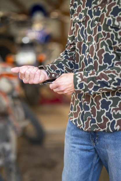 The Blender | Grey Duck Camo Chinchilla Soft™ Long Sleeve Stretch Button Up Shirt