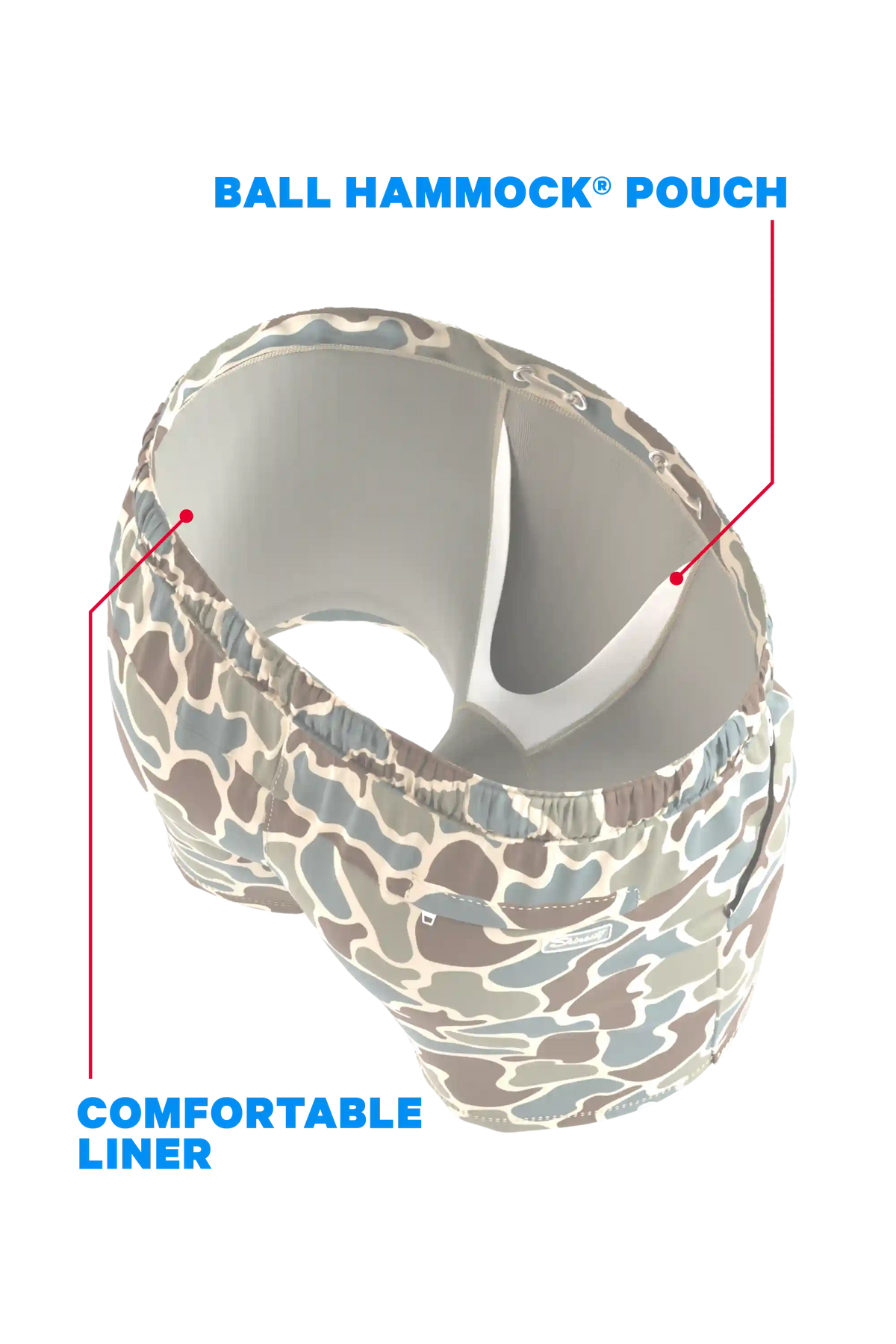 The Blender | Grey Duck Camo Ball Hammock® Pouch 8" Swim Trunks