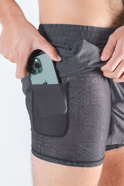 The Tribal Council | Grey Tonal Island Block Ball Hammock® 5 Inch Athletic Shorts
