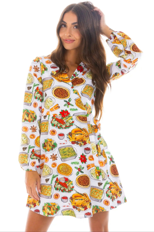The Spread | White Thanksgiving Wrap Dress