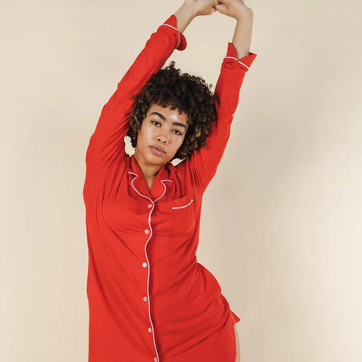 The Maraschino | Flame Scarlet Red SleepDeep™ Long Sleeve Pajama Dress