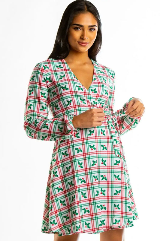 The Smooches | Mistletoe Plaid Christmas Wrap Dress