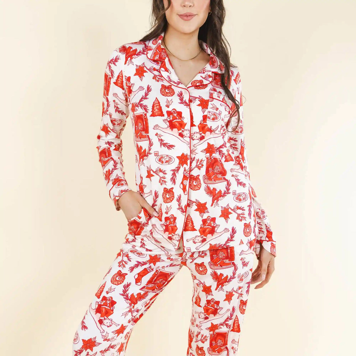 The Santa Slays | Christmas Toile SleepDeep™ Women’s Long Sleeve Pajama Set