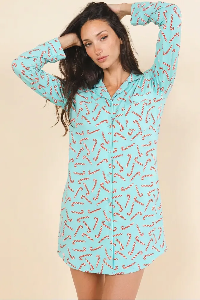 The Peppermint Pimp Canes | Candy Cane SleepDeep™ Long Sleeve Pajama Dress