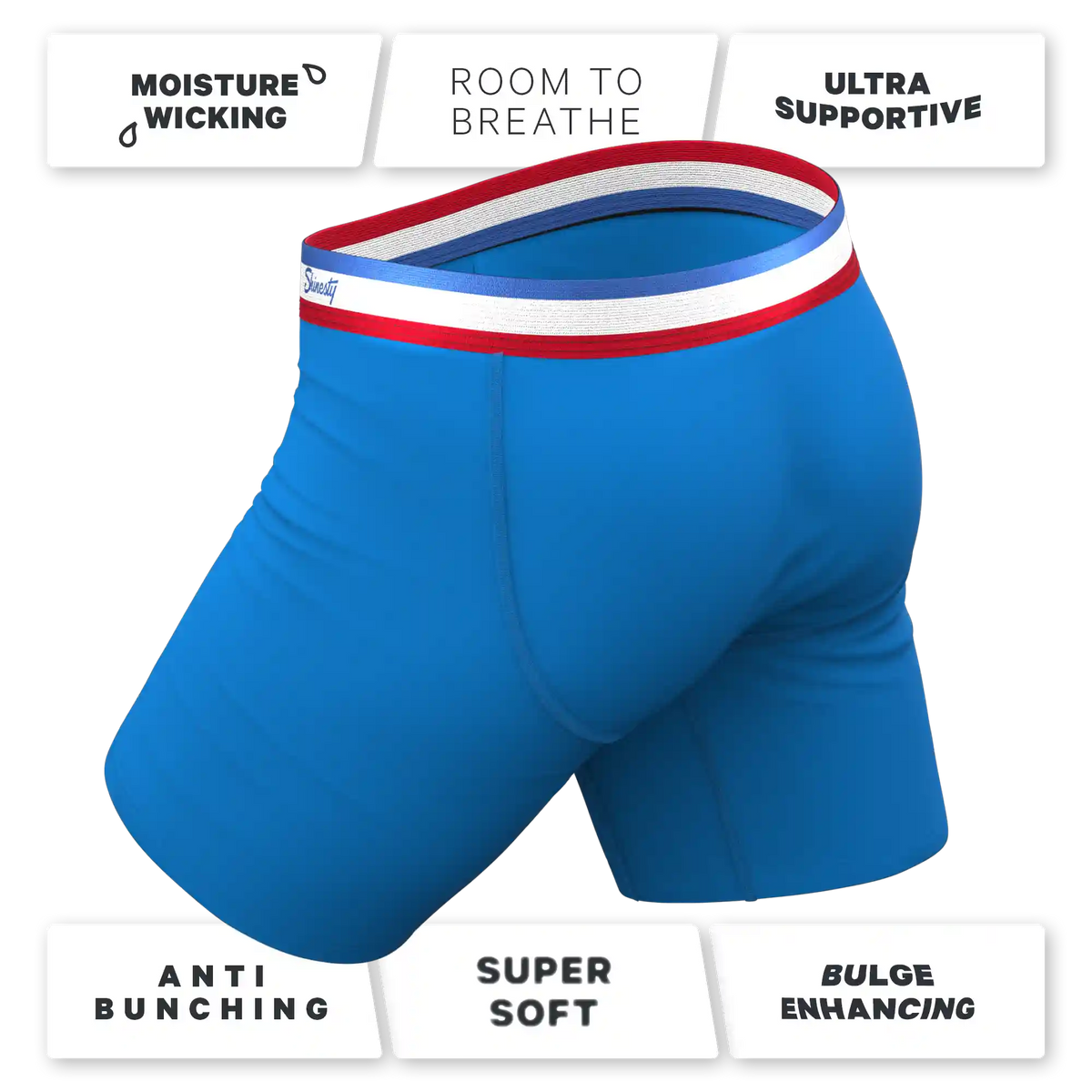 The Morning Glory | Blue with USA Waistband Ball Hammock® Boxer - Long Leg