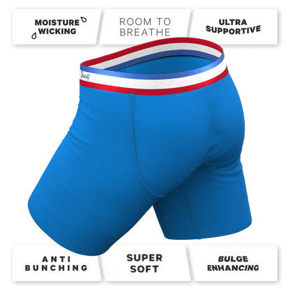 The Morning Glory | Blue with USA Waistband Ball Hammock® Boxer - Long Leg