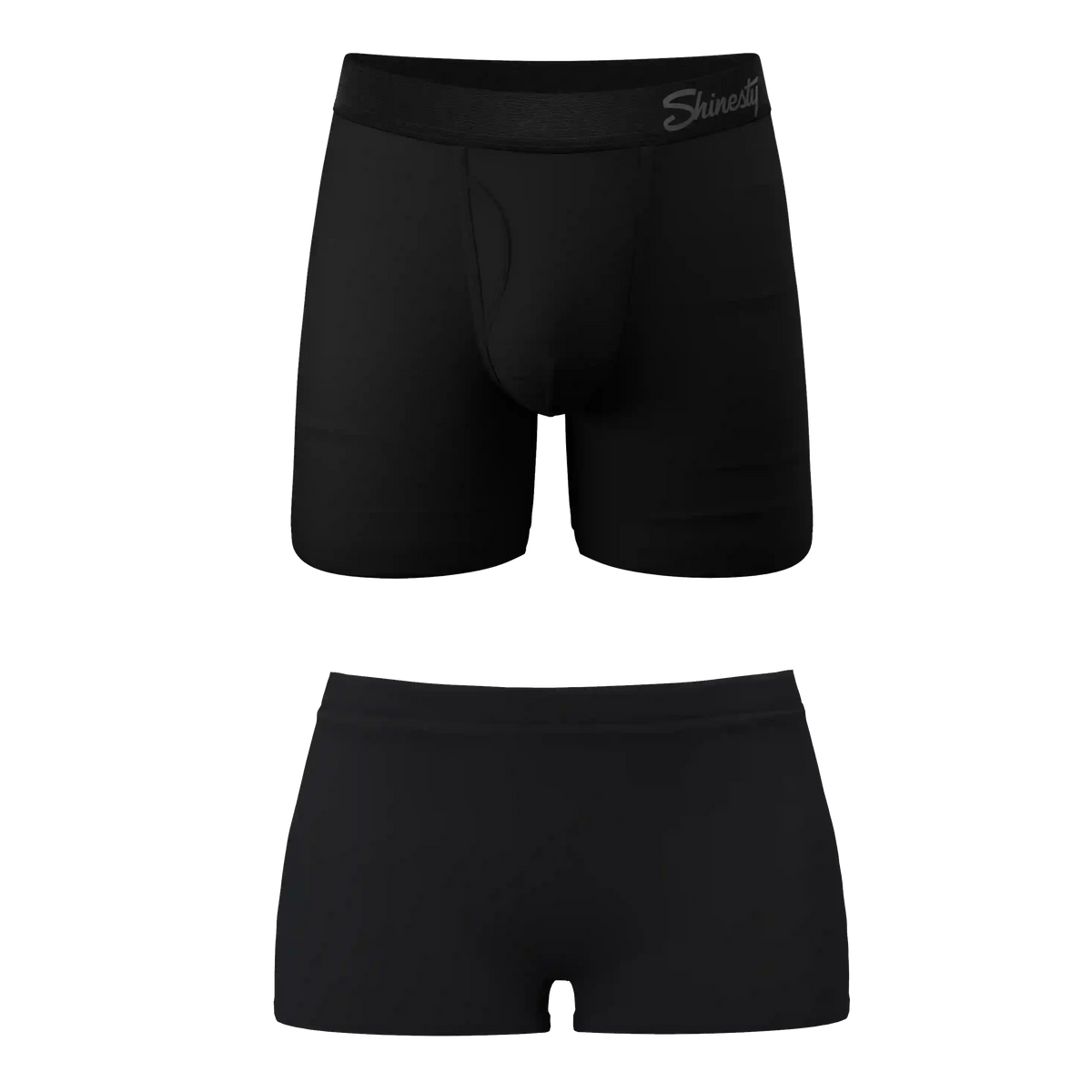 The Threat Level Midnight | Black Boyshort and Ball Hammock® Boxer With Fly Matching Couples Underwear Pack