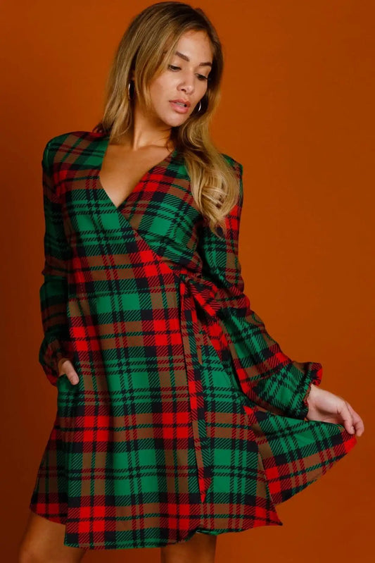 The Lincoln Log Love Lady | Plaid Christmas Wrap Dress