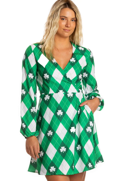 The Cabbage Connoisseur | Green Argyle St. Patrick's Day Wrap Dress