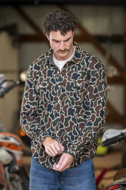 The Blender | Grey Duck Camo Chinchilla Soft™ Long Sleeve Stretch Button Up Shirt
