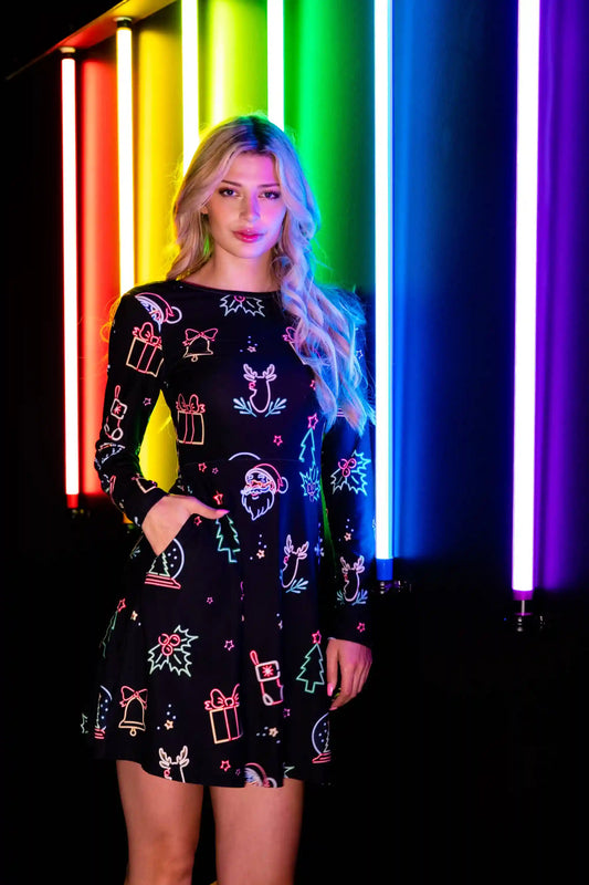 The Naughty Neon Noel | Neon Lights Christmas Skater Dress