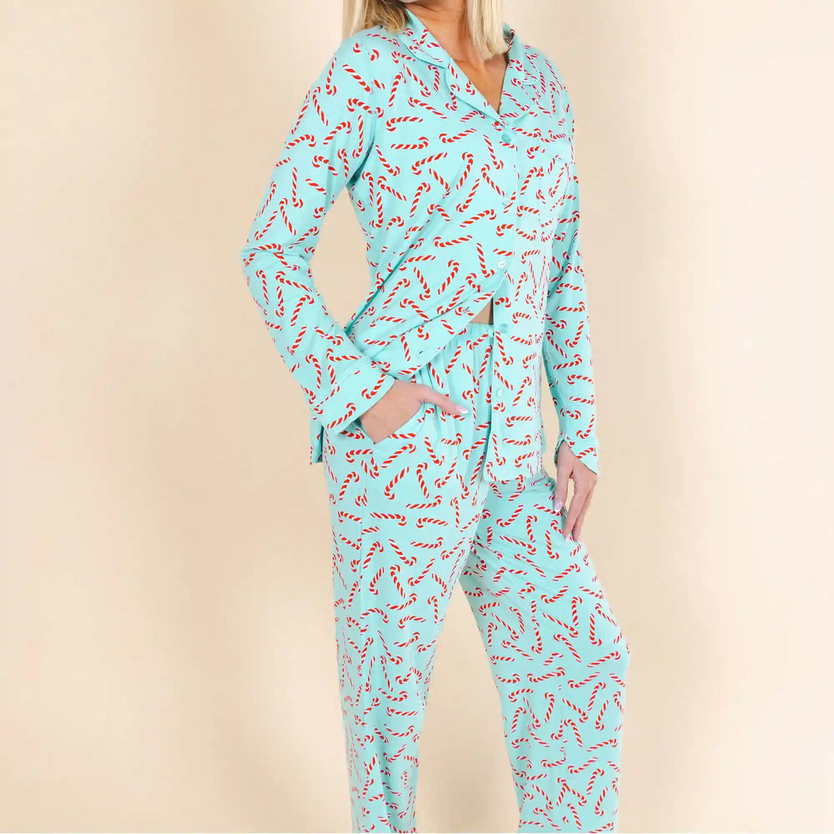 The Peppermint Pimp Canes | Candy Cane SleepDeep™ Women’s Long Sleeve Pajama Set