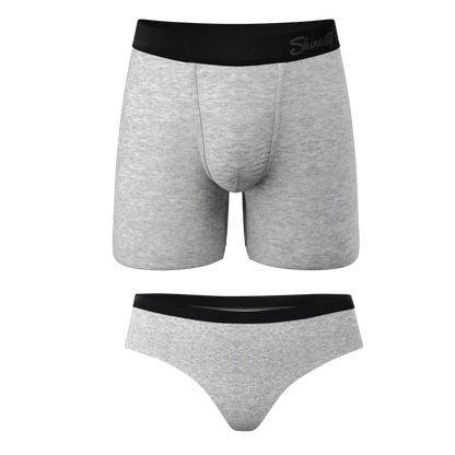 The Gray Area | Heather Grey Ball Hammock® Boxer and Cheeky Matching Couples Underwear 2 Pack
