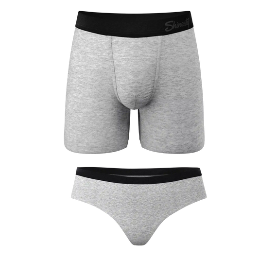 The Gray Area | Heather Grey Ball Hammock® Boxer and Cheeky Matching Couples Underwear 2 Pack