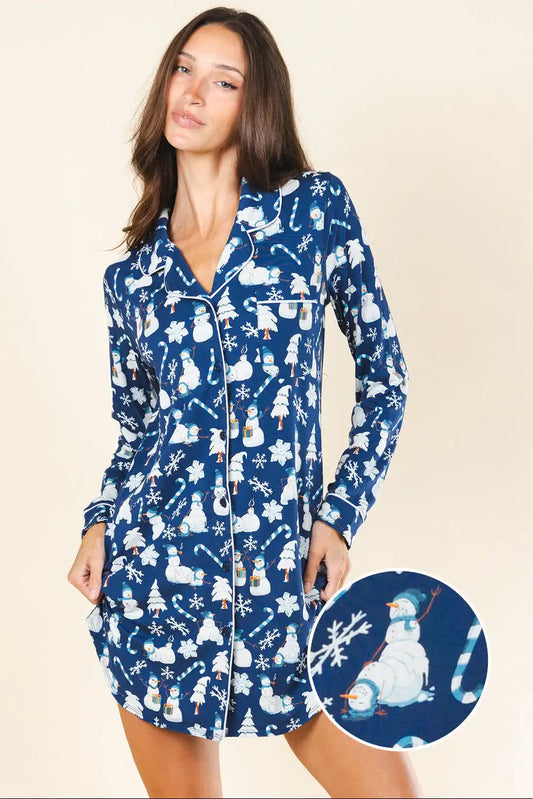 The Big Blizzard | Naughty Snowmen SleepDeep™ Long Sleeve Pajama Dress