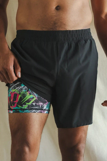 The Warm Up | Black and Neon Ball Hammock® 7 Inch Athletic Shorts
