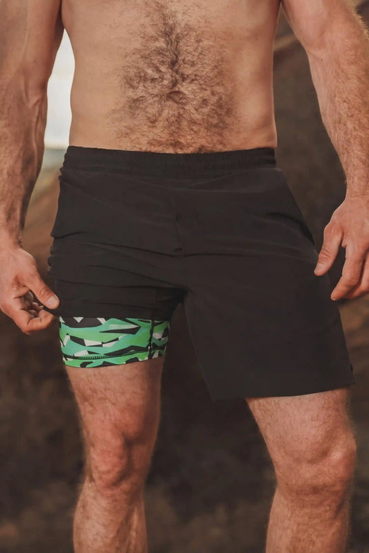 The Water Break | Black and Green Neon Ball Hammock® 5 Inch Athletic Shorts