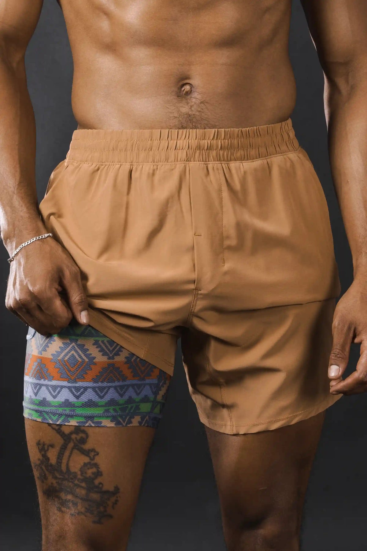 The Casual Thigh Day | Khaki Aztec Ball Hammock® 7 Inch Athletic Shorts