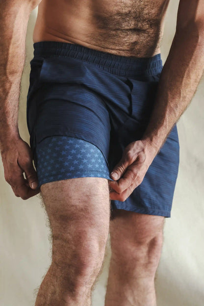 The Cardio King | Navy Space Dye Ball Hammock® 7 Inch Athletic Shorts
