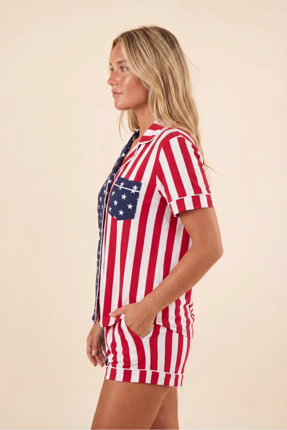 The Reagans | American Flag Button Down Short Pajama Set