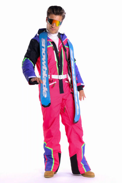 The Gnar Shredder | Men's Coral And Black Retro Ski Suit