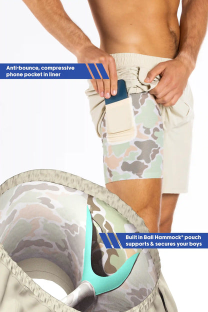 The Lieutenant | Khaki and Camo Ball Hammock® 5 Inch Athletic Shorts