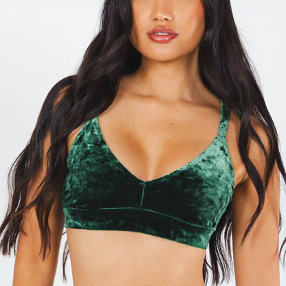 The Extravagance | Dark Green Velvet Plunge Bralette