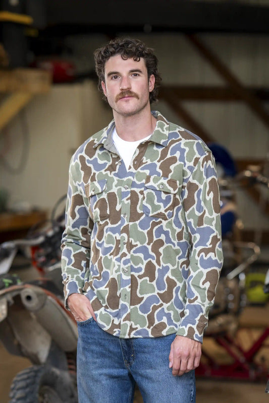 The Out Of Mind | Duck Camo Chinchilla Soft™ Long Sleeve Stretch Button Up Shirt