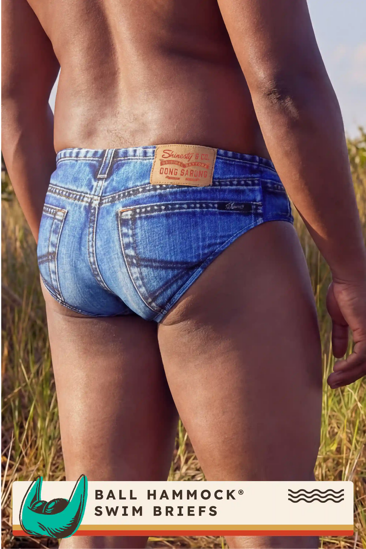 The Daytona Dong Sarong  | Denim Print Ball Hammock® Pouch Swim Briefs