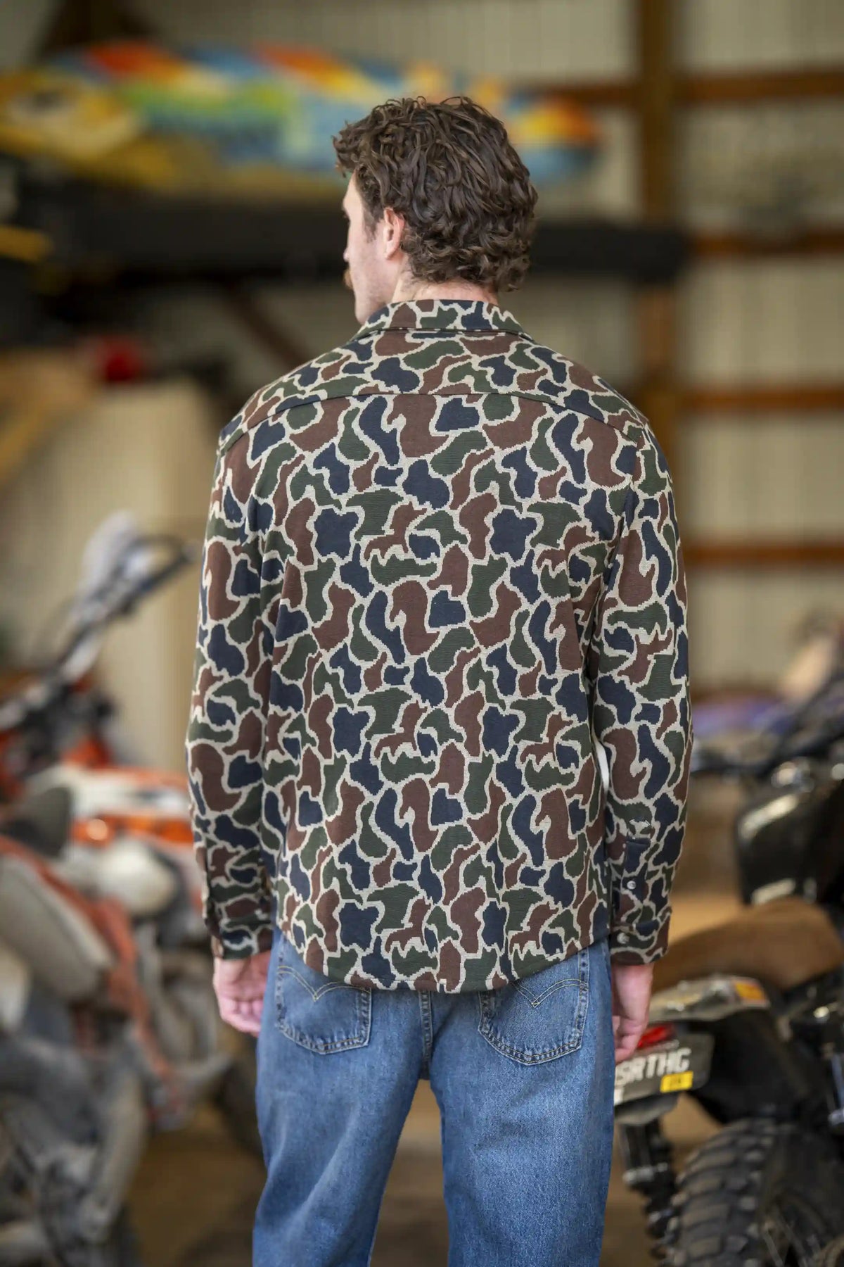 The Blender | Grey Duck Camo Chinchilla Soft™ Long Sleeve Stretch Button Up Shirt