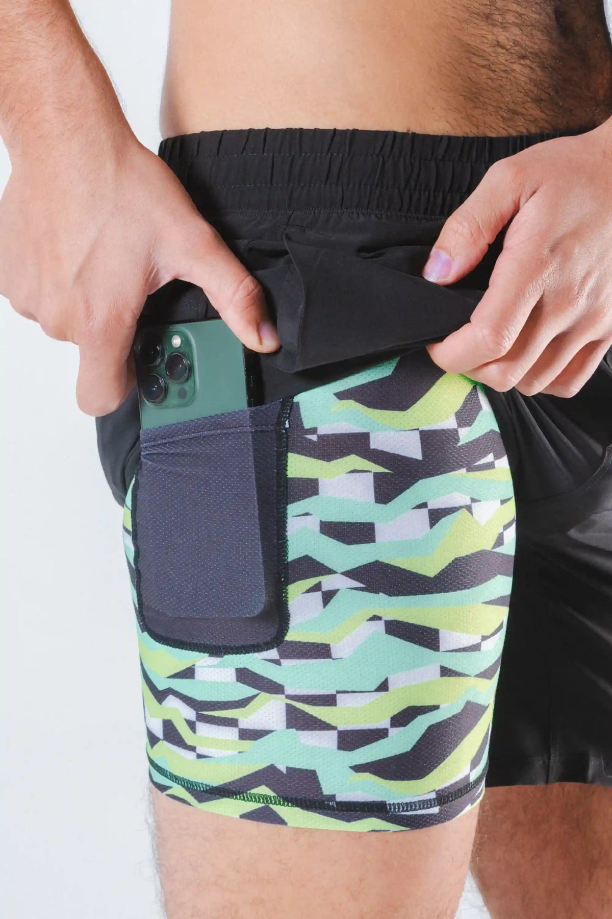 The Water Break | Black and Green Neon Ball Hammock® 7 Inch Athletic Shorts