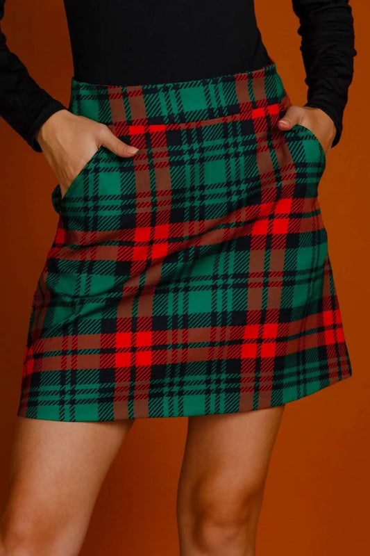 The Lincoln Log Love Lady | Women's Green Plaid Christmas Skirt