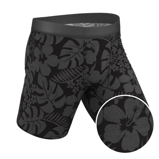 The Midnight Flora | Black Tonal Tropical Ball Hammock® Boxer - Long Leg