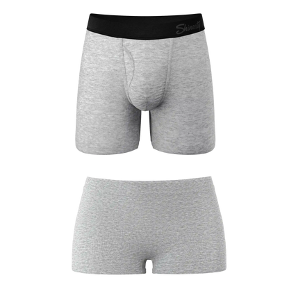 The Intramural Champ | Grey Boyshort and Ball Hammock® Boxer With Fly Matching Couples Underwear Pack