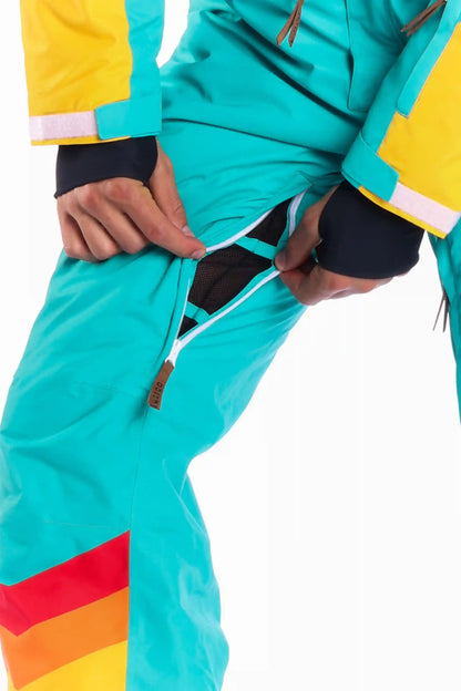 The Side Country Sender | Men's Turquoise Striped Retro Ski Suit