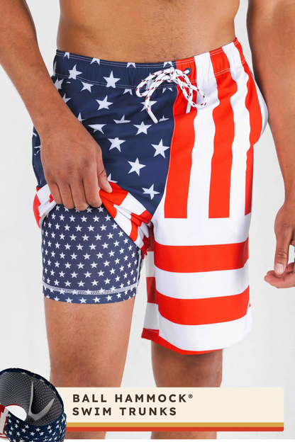 The Reagans | American Flag Patch Ball Hammock® Pouch 8" Swim Trunks