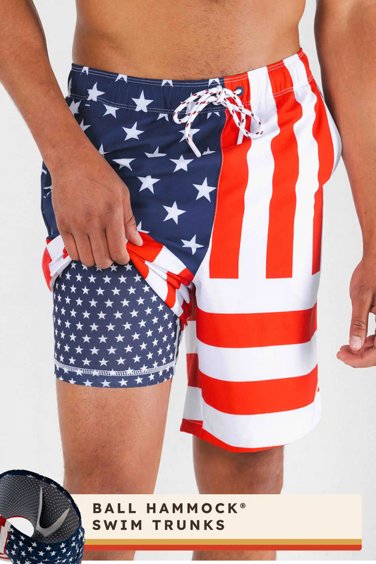 The Reagans | American Flag Patch Ball Hammock® Pouch 8" Swim Trunks