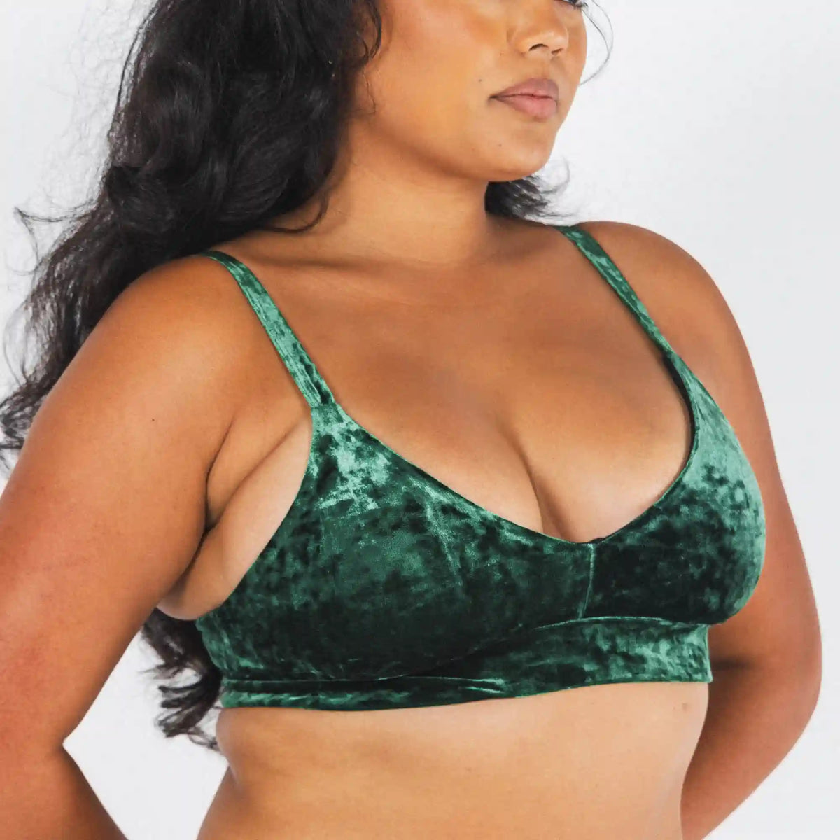 The Extravagance | Dark Green Velvet Plunge Bralette