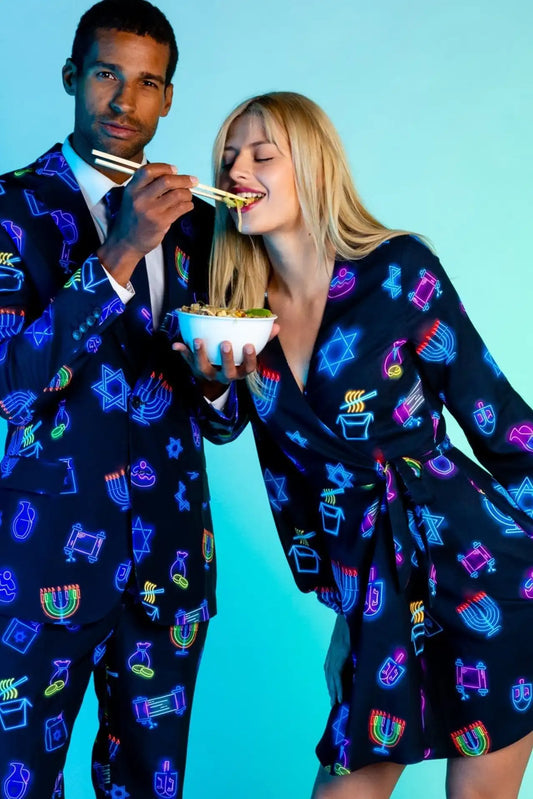 The Latke'd & Loaded | Neon Hanukkah Wrap Dress