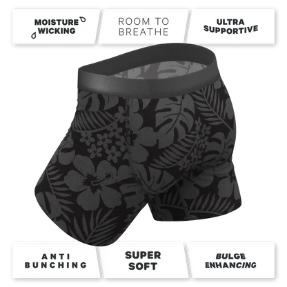 The Midnight Flora | Black Tonal Tropical Ball Hammock® Pouch Underwear With Fly