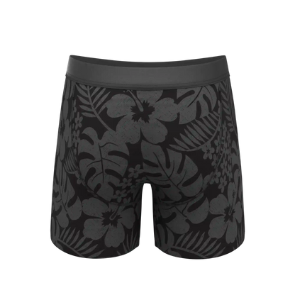 The Midnight Flora | Black Tonal Tropical Ball Hammock® Pouch Underwear With Fly