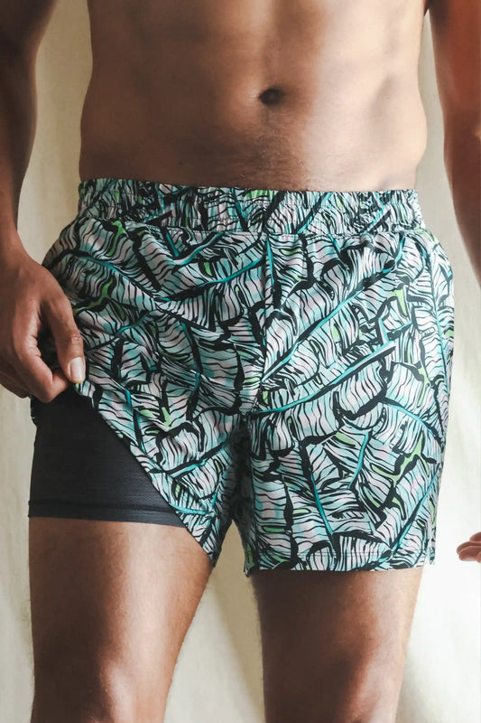 The Easy Breezy | Blue Tropical Ball Hammock® 5 Inch Athletic Shorts