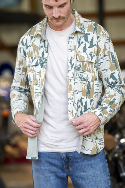 The Trophy | Deer and Geese Chinchilla Soft™ Long Sleeve Stretch Button Up Shirt
