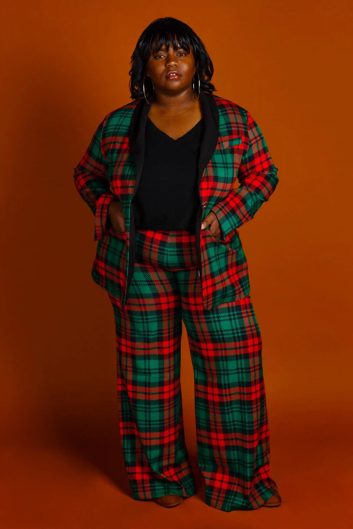 The Lincoln Log Love Lady | Women's Green Plaid Christmas Suit
